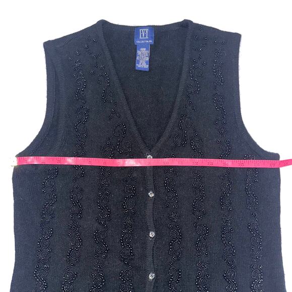 Vintage Ivy Collectibles Lambswool Angora Beaded Black Sweater Vest Size M - Picture 8 of 9